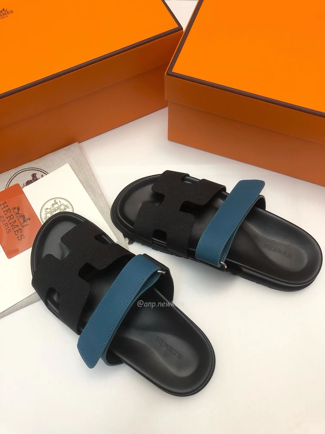 Hermes Chypre Sandal Noir Bleu Celeste (8) - www.newkick.vip